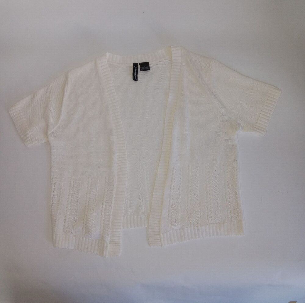 Jason Maxwell Cardigan Women M Open Front White Short Sleeve Casual Lite Weight